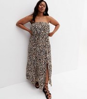 New Look Brown Leopard Print Split Hem Bandeau Maxi Dress